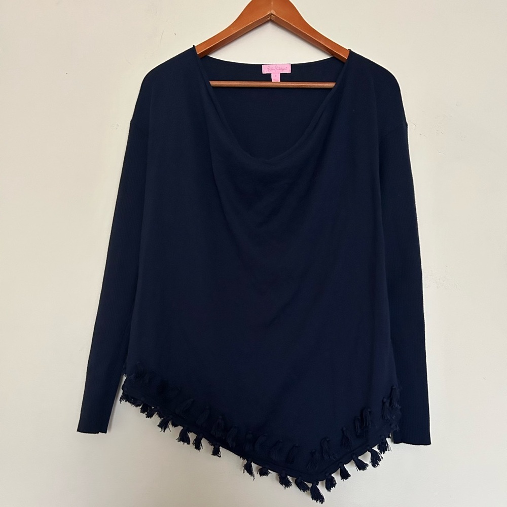 Lilly Pulitzer cowlneck asymmetrical tassel hem ferrea sweater